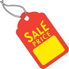1 3/4 x 2 7/8"  Red with Yellow Block "Sale Price" Tags - Pre-Strung image