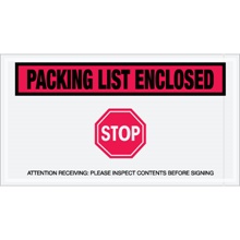5 1/2 x 10" Red "Packing List Enclosed - Stop" Envelopes image