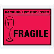 4 1/2 x 5 1/2" Red "Packing List Enclosed - Fragile" Envelopes image