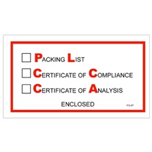 5 1/2 x 10" "Packing List/Cert of Compliance/Cert. of Analysis Enclosed" Envelopes image